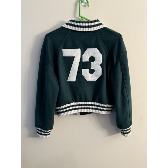 Levi’s Gold Tab Shrunken Varsity Jacket Women’s‎ Size M Wool Cropped Green Warm - Picture 7 of 11